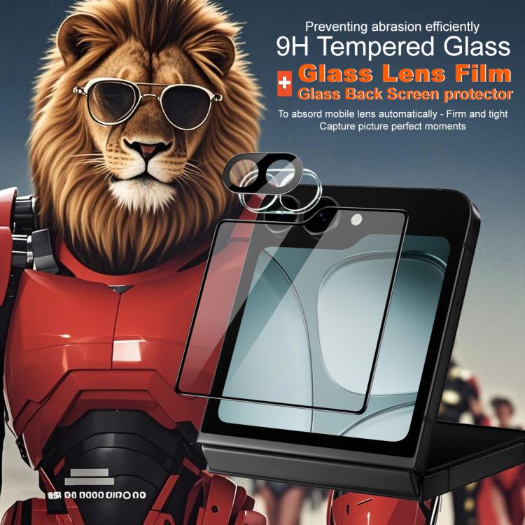 For Samsung Galaxy Z Flip7 FE 1 Sets imak Lens Film + Glass Rear Screen Sticker Black Version