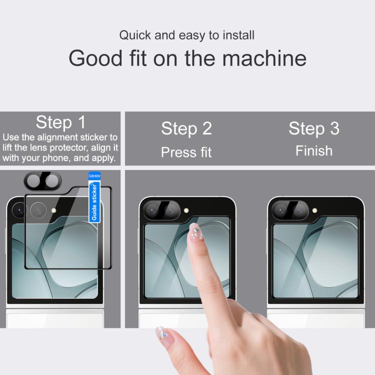 For Samsung Galaxy Z Flip7 FE 1 Sets imak Lens Film + Glass Rear Screen Sticker Black Version