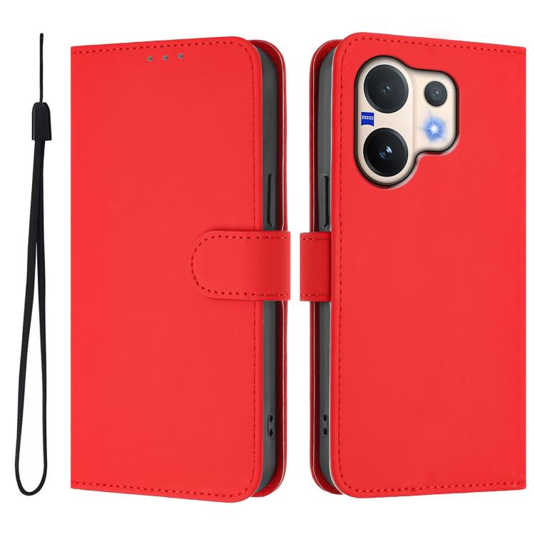 For vivo V60 5G Global Skin Feel Solid Color Leather Phone Case with Lanyard