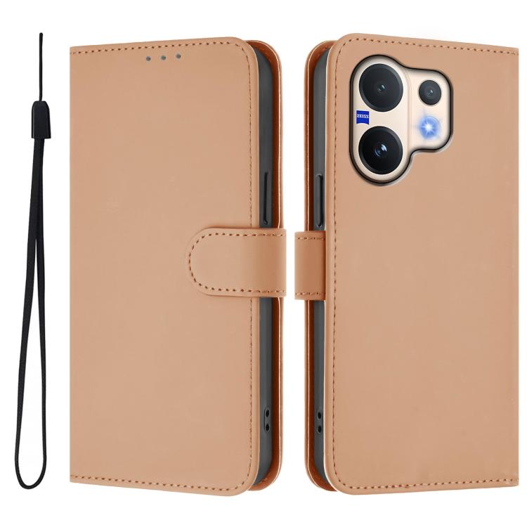 For vivo V60 5G Global Skin Feel Solid Color Leather Phone Case with Lanyard