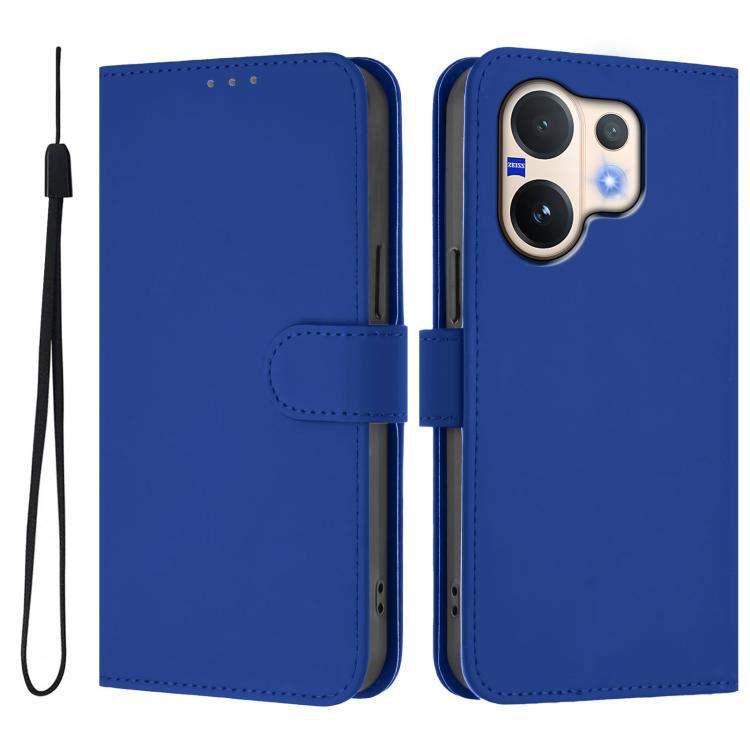For vivo V60 5G Global Skin Feel Solid Color Leather Phone Case with Lanyard