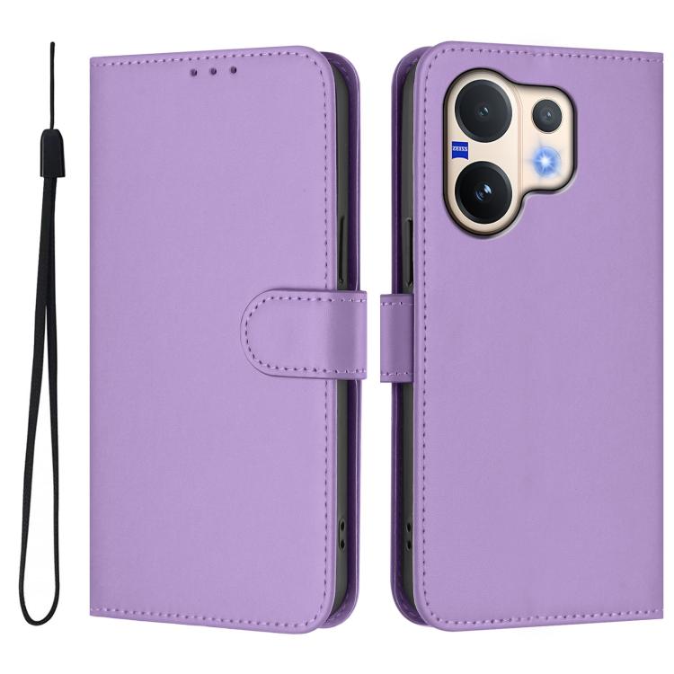 For vivo V60 5G Global Skin Feel Solid Color Leather Phone Case with Lanyard