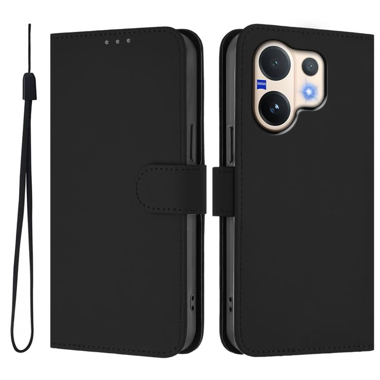 For vivo V60 5G Global Skin Feel Solid Color Leather Phone Case with Lanyard