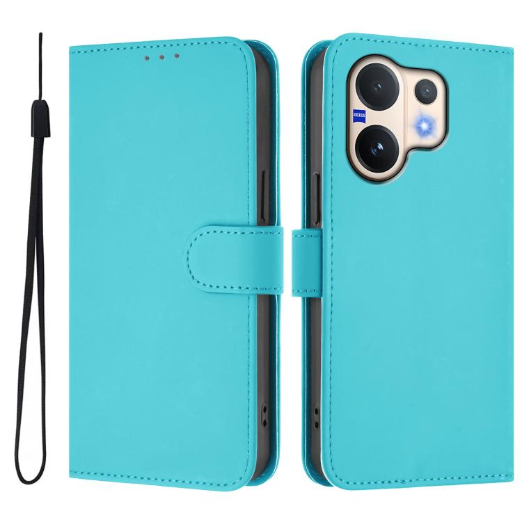 For vivo V60 5G Global Skin Feel Solid Color Leather Phone Case with Lanyard