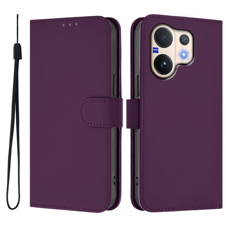 For vivo V60 5G Global Skin Feel Solid Color Leather Phone Case with Lanyard