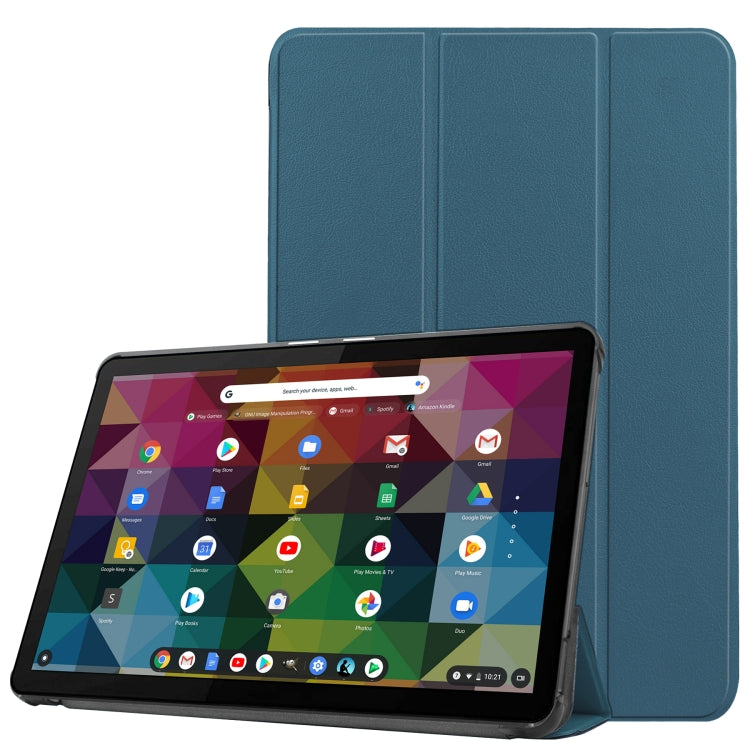 For Lenovo Duet Chromebook uster Texture Smart PU Leather Case with Sleep / Wake-up Function & 3-Fold Holder