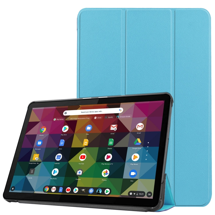 For Lenovo Duet Chromebook uster Texture Smart PU Leather Case with Sleep / Wake-up Function & 3-Fold Holder