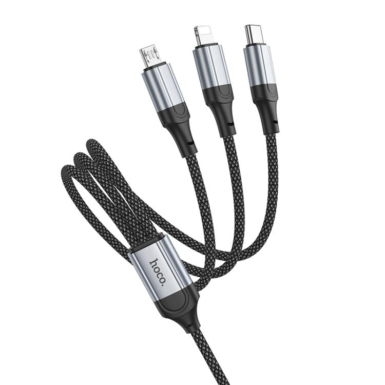 hoco X102 Fresh 3 in 1 Charging Data Cable, Length: 1m - Black