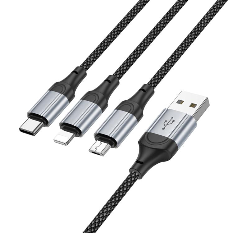 hoco X102 Fresh 3 in 1 Charging Data Cable, Length: 1m - Black