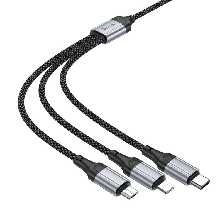 hoco X102 Fresh 3 in 1 Charging Data Cable, Length: 1m - Black