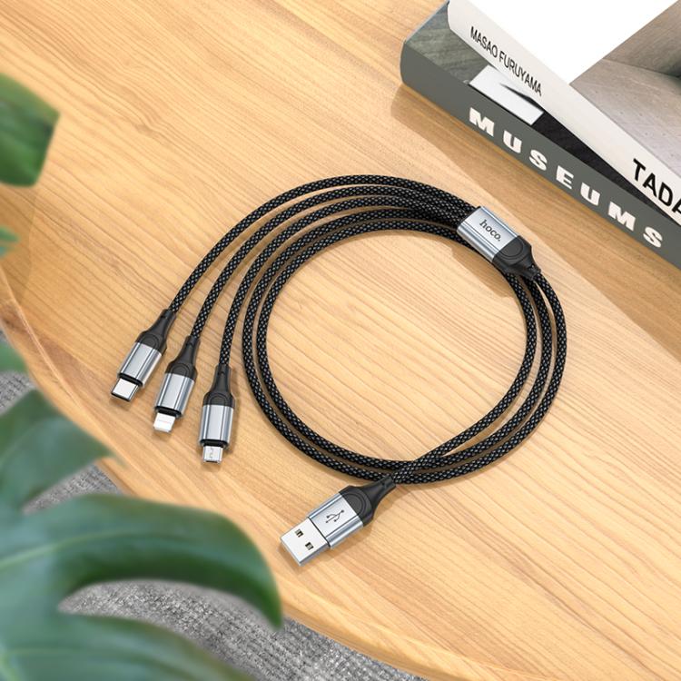 hoco X102 Fresh 3 in 1 Charging Data Cable, Length: 1m - Black