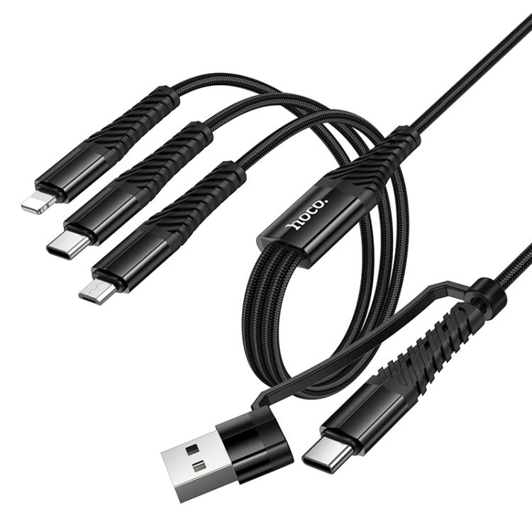 hoco X123 Victory USB/Type-C to 8 Pin, Type-C and Micro USB 3 in 2 Charging Cable, Length: 1m - Black