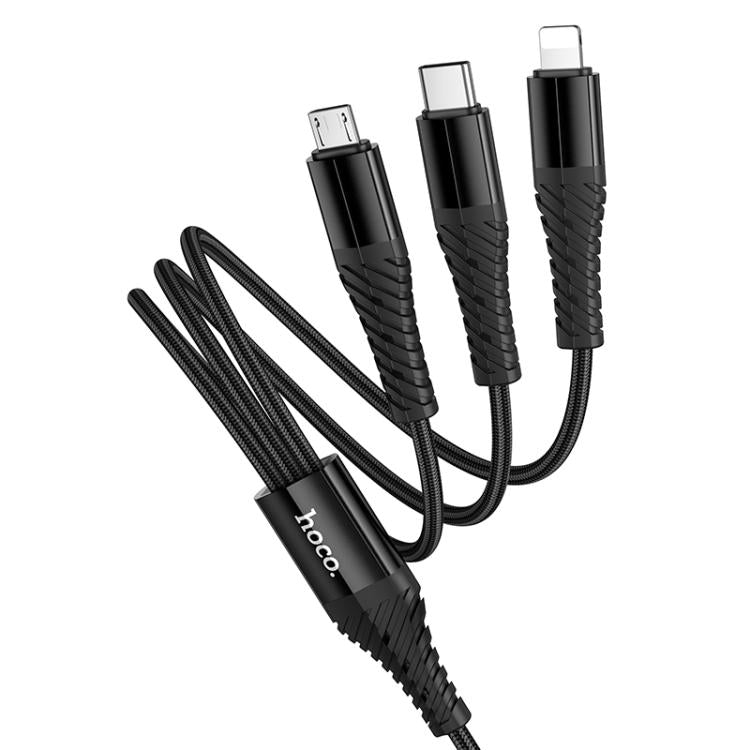 hoco X123 Victory USB/Type-C to 8 Pin, Type-C and Micro USB 3 in 2 Charging Cable, Length: 1m - Black