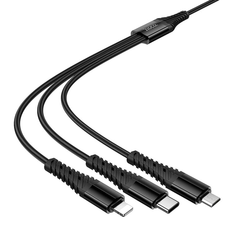 hoco X123 Victory USB/Type-C to 8 Pin, Type-C and Micro USB 3 in 2 Charging Cable, Length: 1m - Black