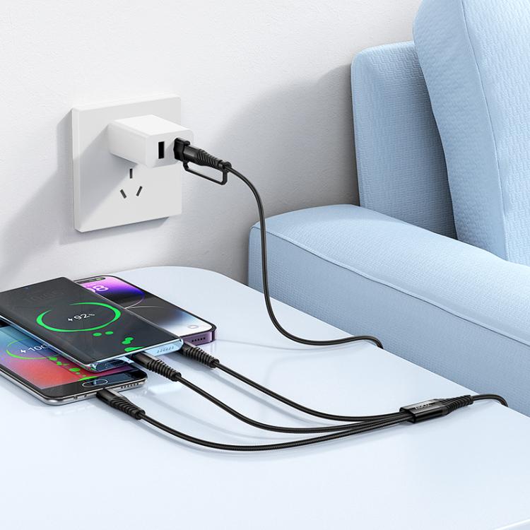 hoco X123 Victory USB/Type-C to 8 Pin, Type-C and Micro USB 3 in 2 Charging Cable, Length: 1m - Black