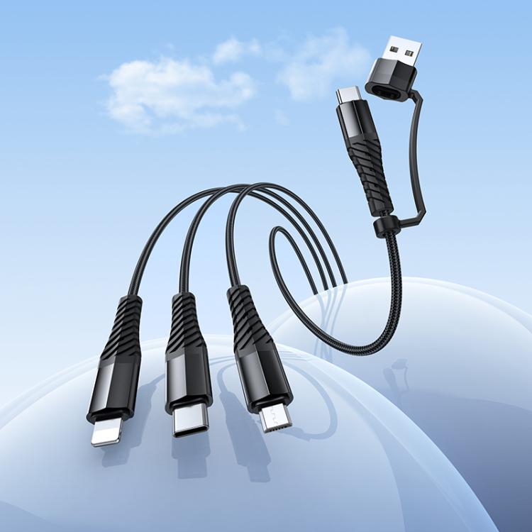 hoco X123 Victory USB/Type-C to 8 Pin, Type-C and Micro USB 3 in 2 Charging Cable, Length: 1m - Black