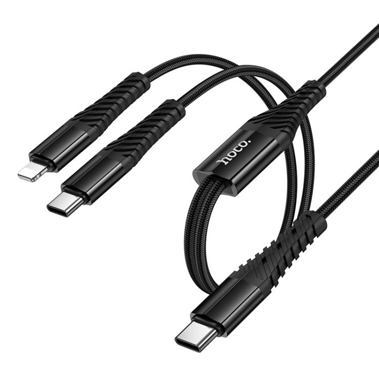 hoco X123 Victory Type-C to Type-C and 8 Pin 2 in 1 Charging Cable, Length: 1m - Black