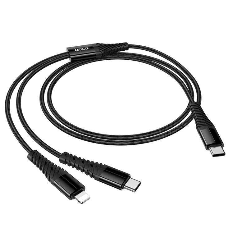 hoco X123 Victory Type-C to Type-C and 8 Pin 2 in 1 Charging Cable, Length: 1m - Black