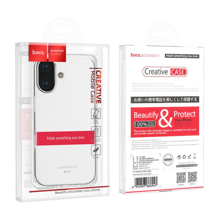 For iPhone 17 hoco Light Series Soft TPU Phone Case - Transparent
