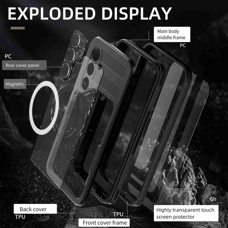 For Samsung Galaxy S25+ 5G RedPepper IP68 Waterproof Triple-proof MagSafe Phone Case - Black