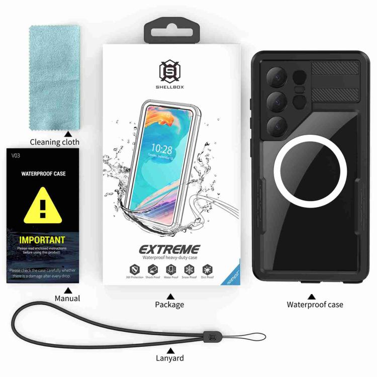 For Samsung Galaxy S25 Ultra 5G RedPepper IP68 Waterproof Triple-proof MagSafe Phone Case - Black