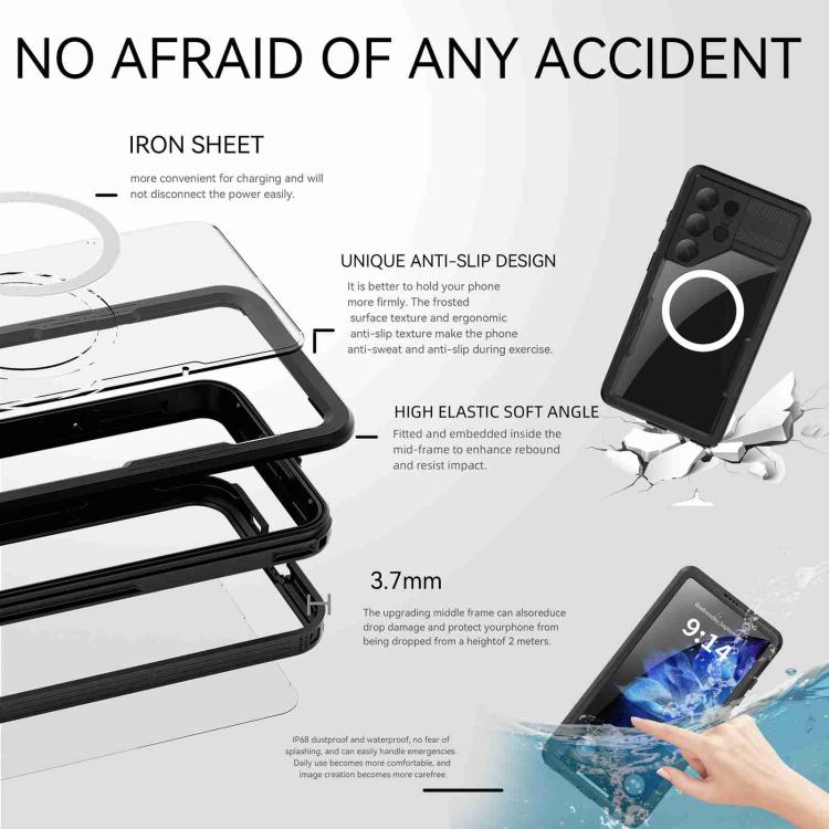 For Samsung Galaxy S25 Ultra 5G RedPepper IP68 Waterproof Triple-proof MagSafe Phone Case - Black