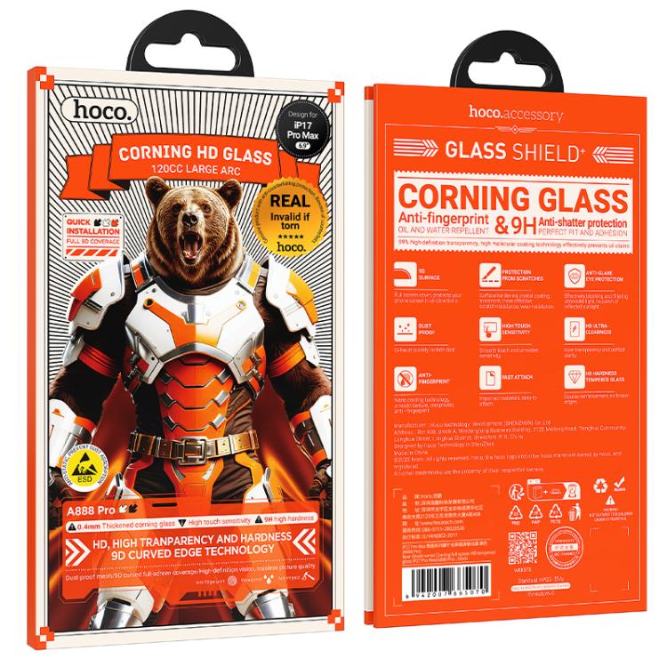 For iPhone 17 Pro hoco A888 Pro Bear Shield Series Corning Full Screen HD Tempered Glass Film