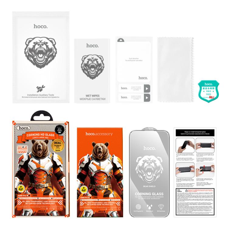 For iPhone 17 / 16 Pro hoco A888 Pro Bear Shield Series Corning Full Screen HD Tempered Glass Film