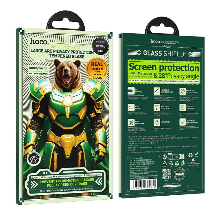 For iPhone 17 Pro hoco A888 Plus Bear Shield Series Full Screen Anti-spy Tempered Glass Film