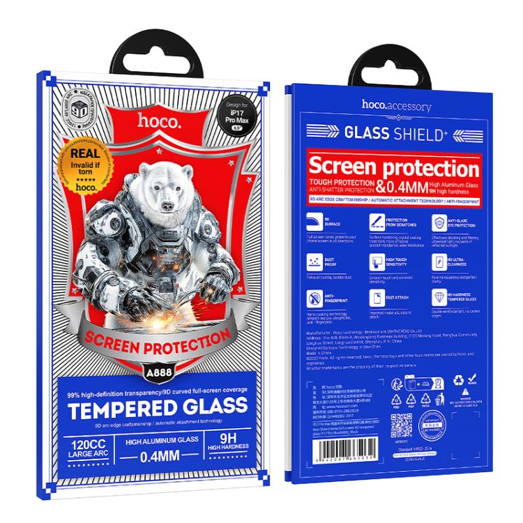 For iPhone 17 Pro Max hoco A888 Bear Shield Series Full Screen HD Tempered Glass Film