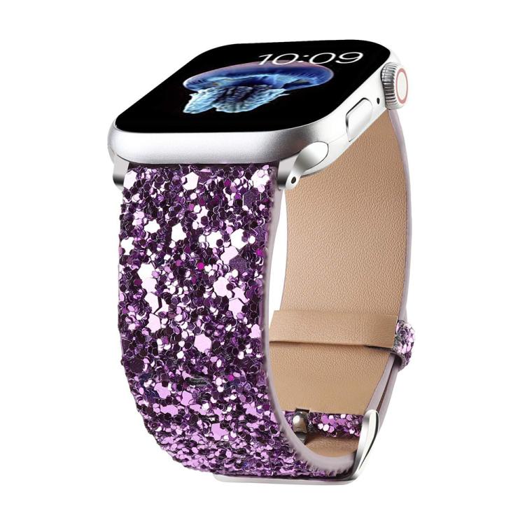 For Apple Watch 38 / 40 / 41 / S10 42mm xDfind Glitter Sequins Leather Watch Band