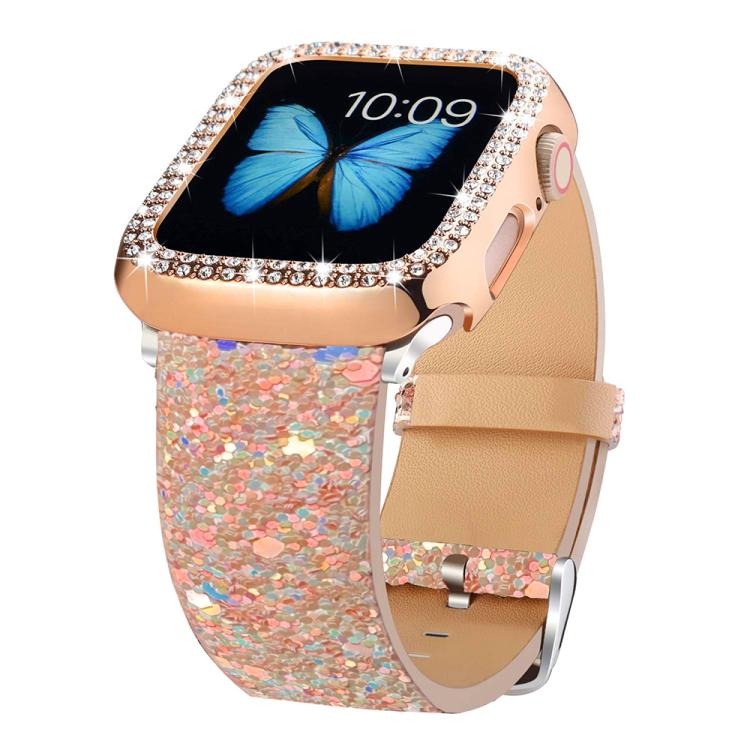 For Apple Watch 38 / 40 / 41 / S10 42mm xDfind Glitter Sequins Leather Watch Band