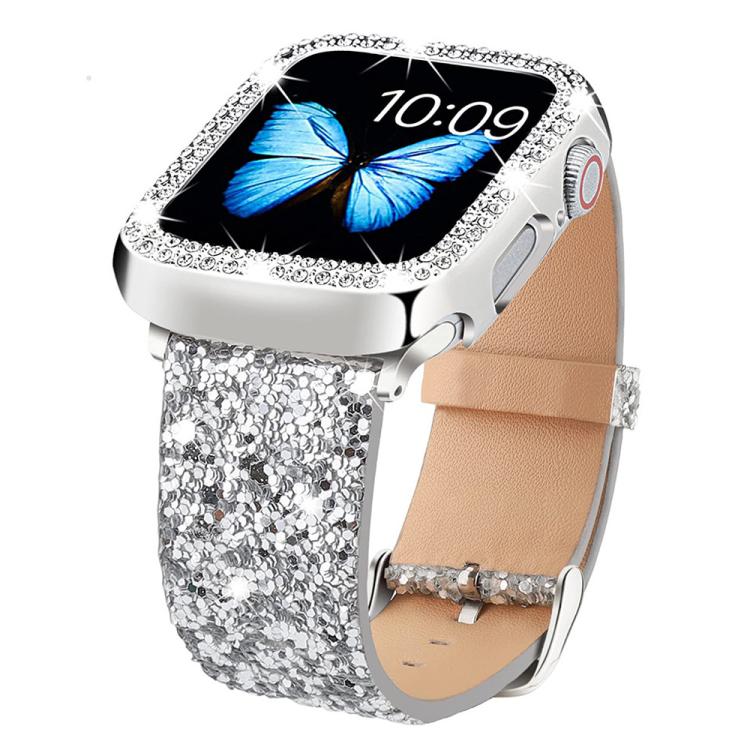 For Apple Watch 38 / 40 / 41 / S10 42mm xDfind Glitter Sequins Leather Watch Band