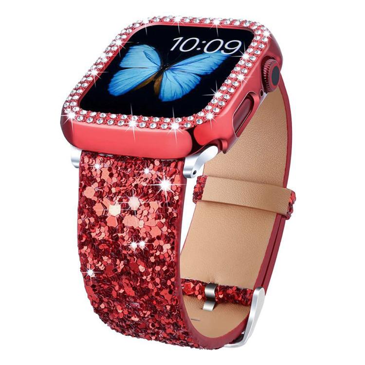 For Apple Watch 38 / 40 / 41 / S10 42mm xDfind Glitter Sequins Leather Watch Band