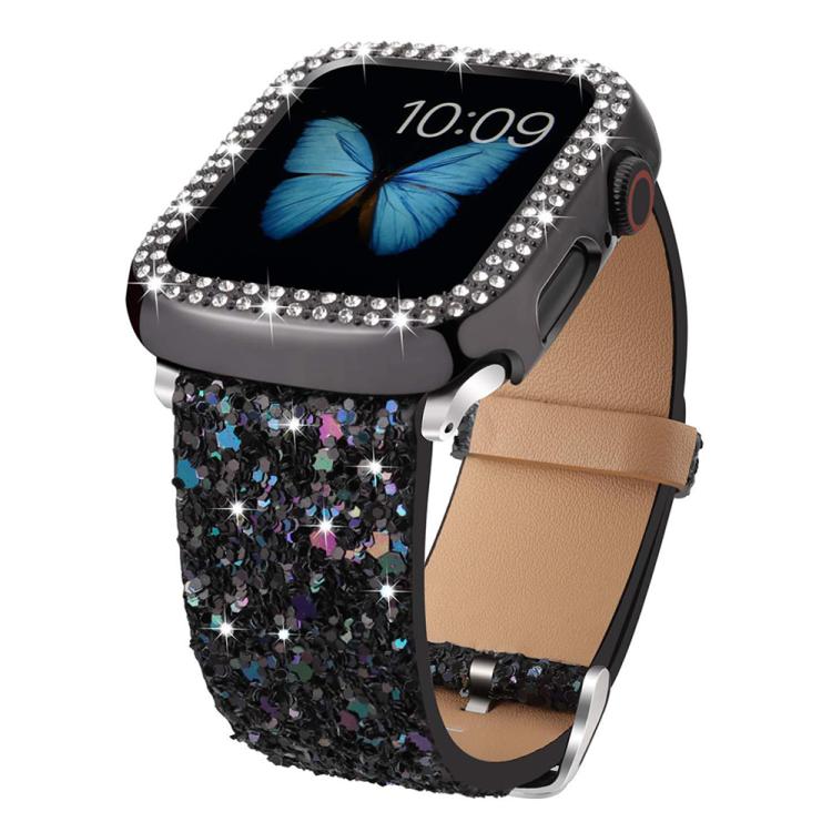 For Apple Watch 38 / 40 / 41 / S10 42mm xDfind Glitter Sequins Leather Watch Band