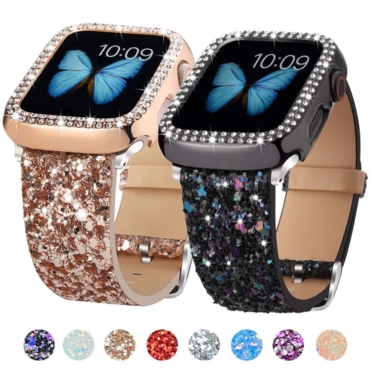 For Apple Watch 38 / 40 / 41 / S10 42mm xDfind Glitter Sequins Leather Watch Band
