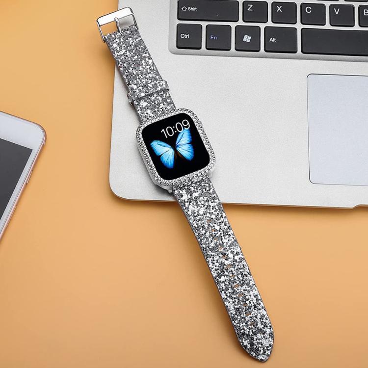 For Apple Watch 38 / 40 / 41 / S10 42mm xDfind Glitter Sequins Leather Watch Band