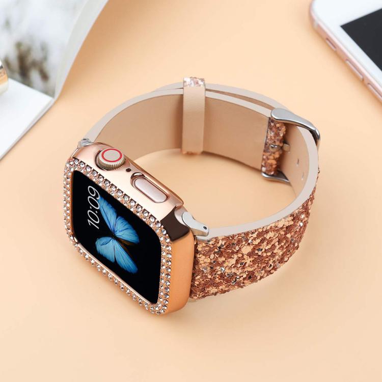 For Apple Watch 38 / 40 / 41 / S10 42mm xDfind Glitter Sequins Leather Watch Band