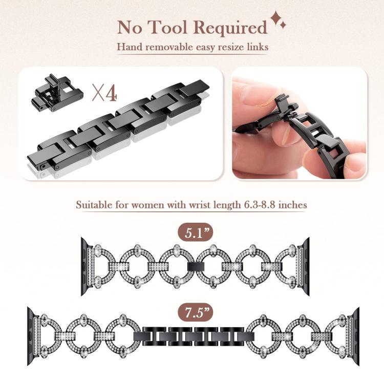 For Apple Watch 42 / 44 / 45 / 46 / 49mm xDfind O-shaped Diamond Metal Watch Band