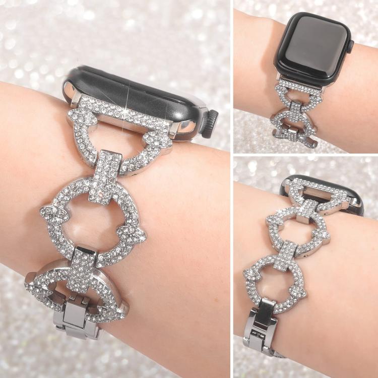 For Apple Watch 42 / 44 / 45 / 46 / 49mm xDfind O-shaped Diamond Metal Watch Band