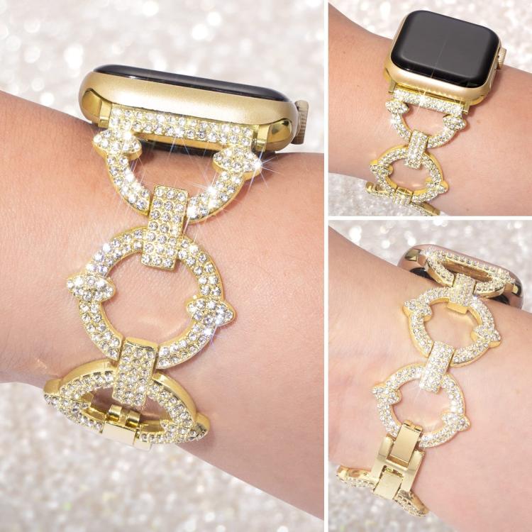 For Apple Watch 42 / 44 / 45 / 46 / 49mm xDfind O-shaped Diamond Metal Watch Band