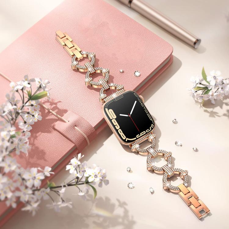 For Apple Watch 42 / 44 / 45 / 46 / 49mm xDfind O-shaped Diamond Metal Watch Band