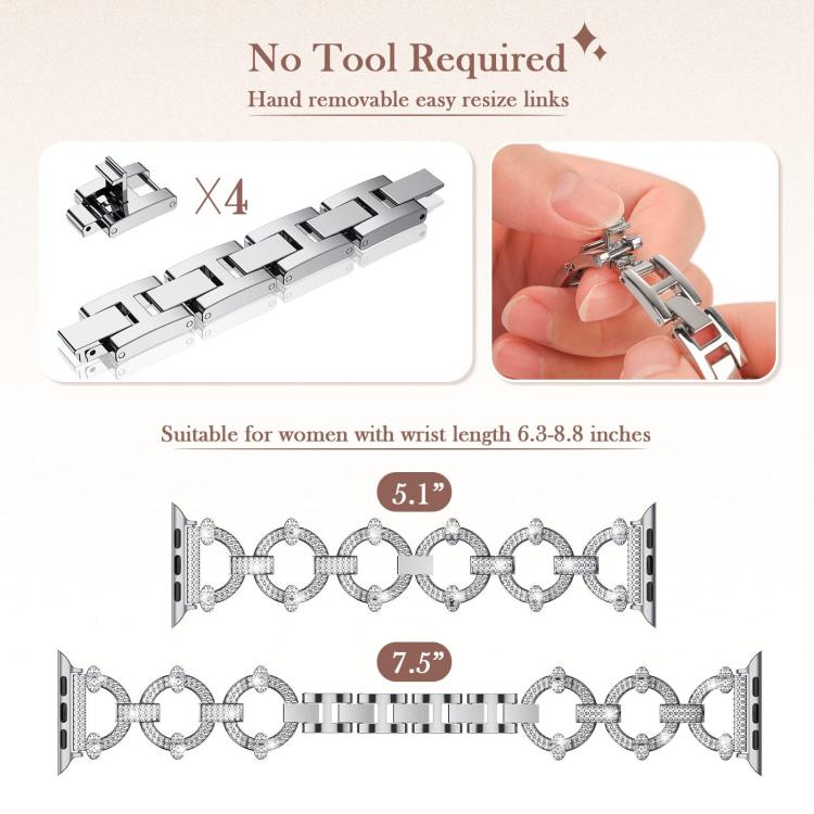 For Apple Watch 38 / 40 / 41 / S10 42mm xDfind O-shaped Diamond Metal Watch Band