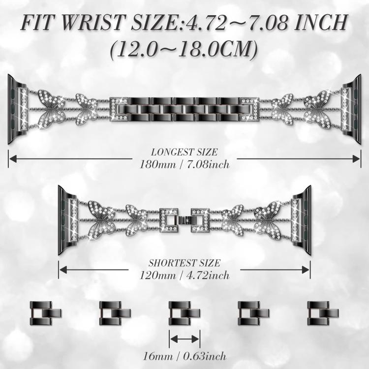 For Apple Watch 42 / 44 / 45 / 46 / 49mm xDfind Butterfly-shaped Diamond Metal Watch Band