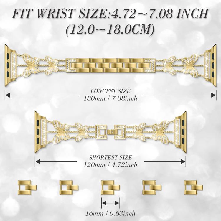 For Apple Watch 42 / 44 / 45 / 46 / 49mm xDfind Butterfly-shaped Diamond Metal Watch Band