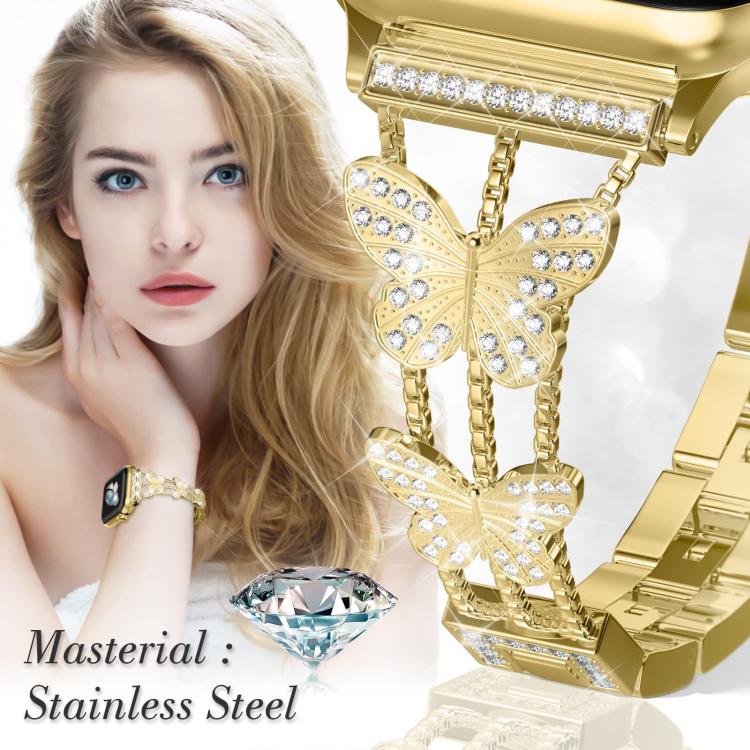 For Apple Watch 42 / 44 / 45 / 46 / 49mm xDfind Butterfly-shaped Diamond Metal Watch Band