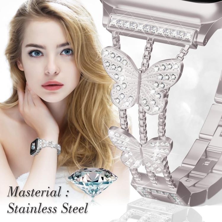 For Apple Watch 42 / 44 / 45 / 46 / 49mm xDfind Butterfly-shaped Diamond Metal Watch Band