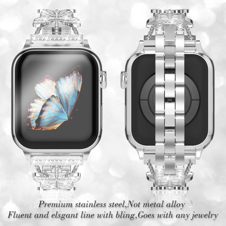 For Apple Watch 42 / 44 / 45 / 46 / 49mm xDfind Butterfly-shaped Diamond Metal Watch Band