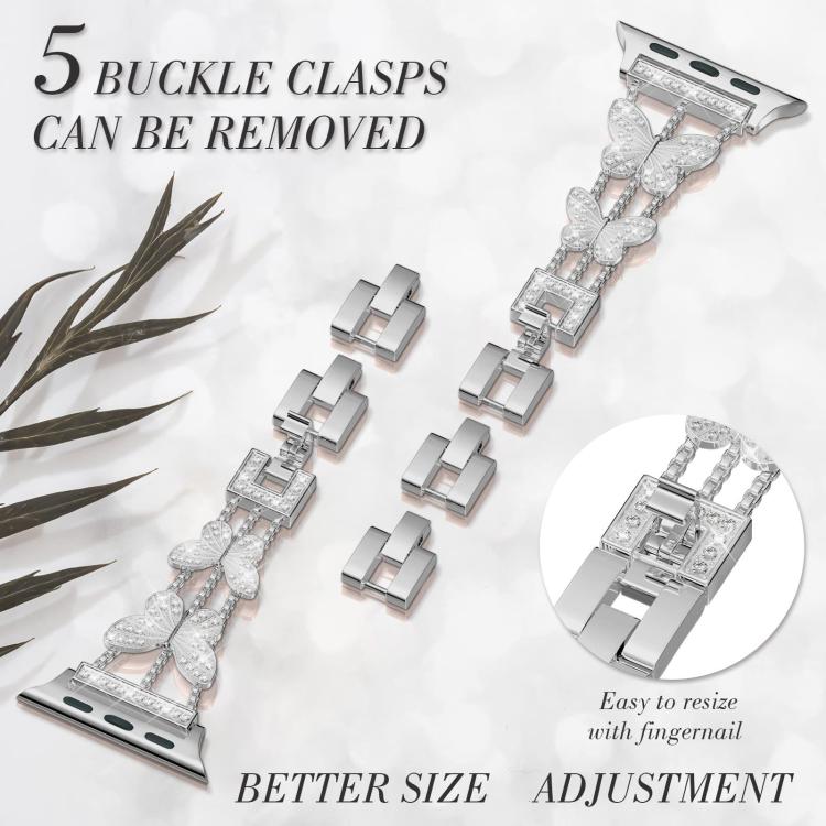 For Apple Watch 42 / 44 / 45 / 46 / 49mm xDfind Butterfly-shaped Diamond Metal Watch Band