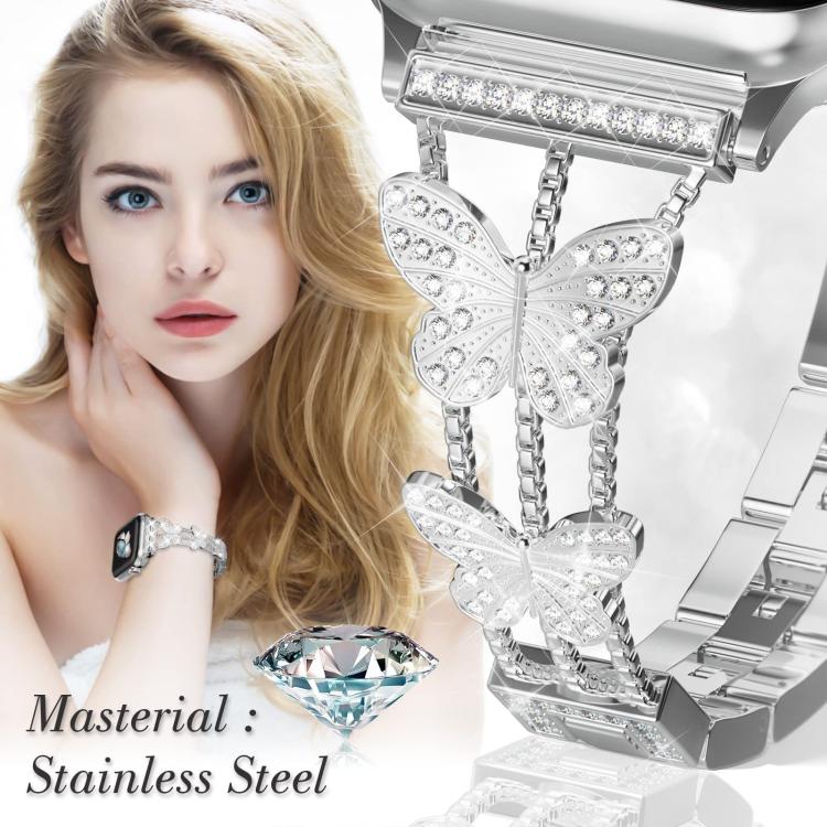 For Apple Watch 42 / 44 / 45 / 46 / 49mm xDfind Butterfly-shaped Diamond Metal Watch Band